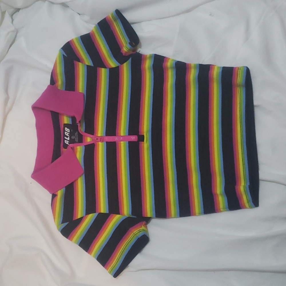 A-Lab Cordina Rainbow Zip Crop Polo Shirt